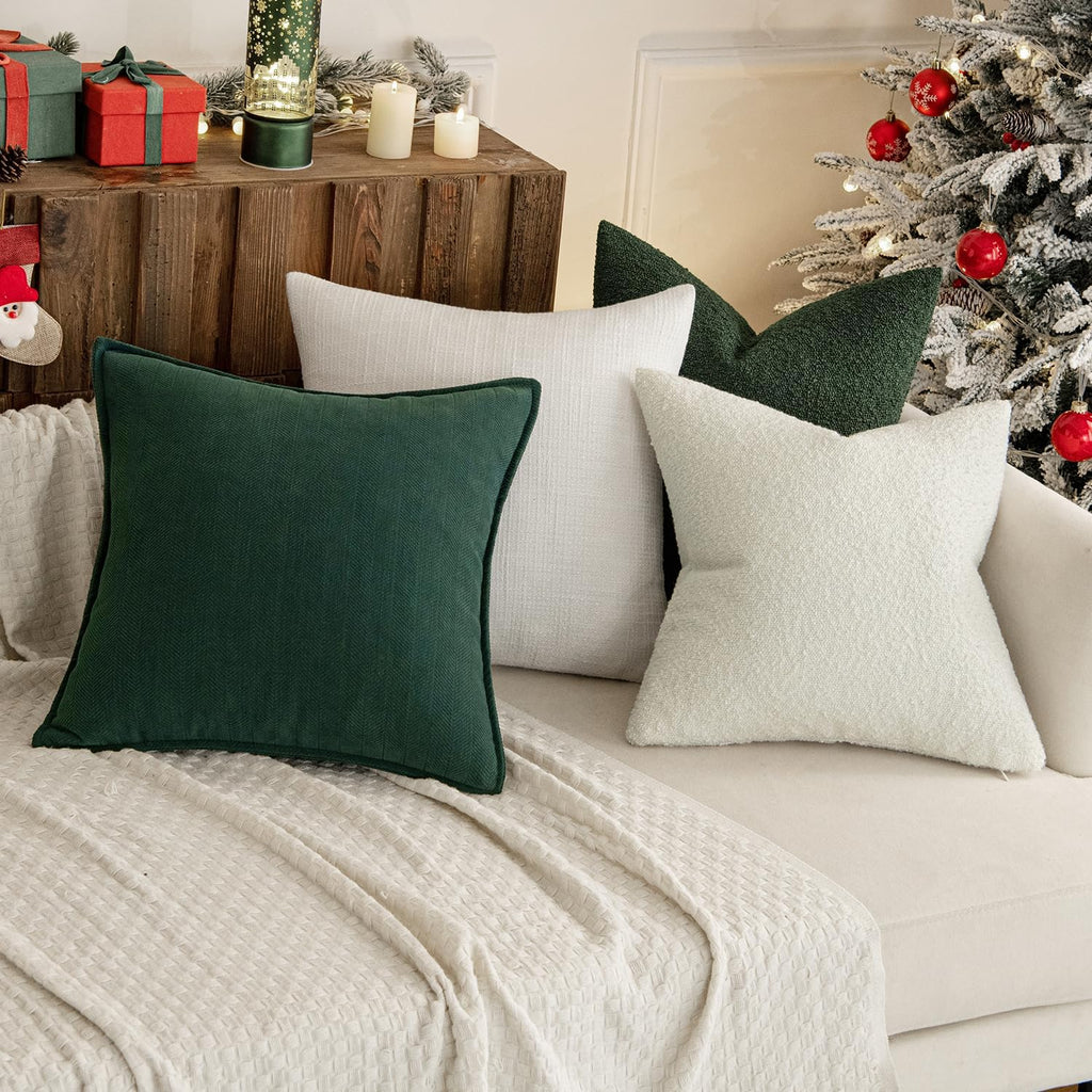 Miulee 24x24 Inch Decorative Euro Sham Pillow Covers for Bed Set of 2 Textured Boucle Neutral Throw Pillow Covers Dark Green Accent Solid P…
