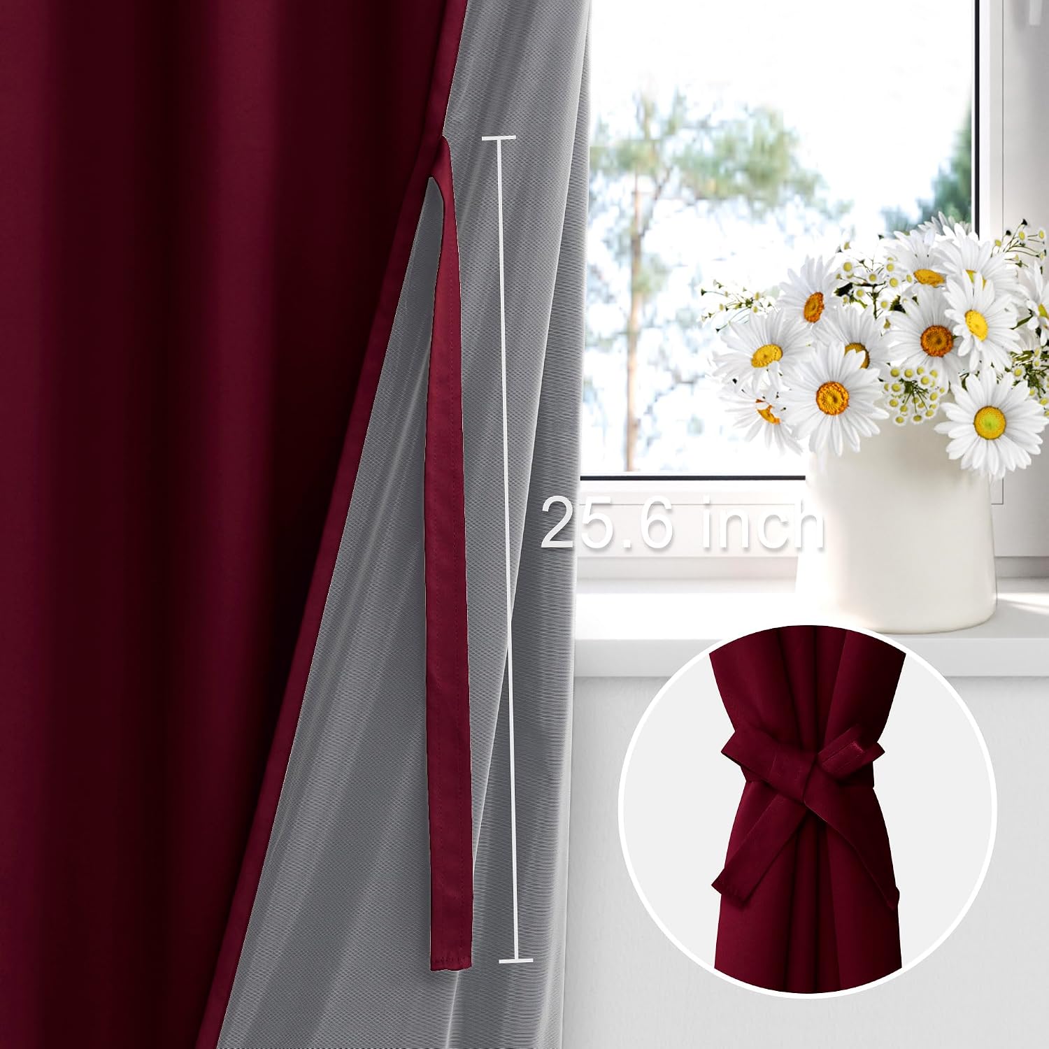 Xwzo 100% Blackout Curtains with Tiebacks- 2 Thick Layers Completely Shaded Window Treatment Thermal Insulated Lined Drapes with Grommets f…