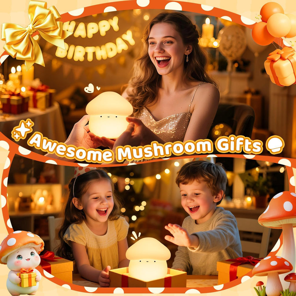 Mubarek Mushroom Lamp, Timer Mushroom Night Light for Kids, Dimmable & Easy Control Cute Lamp, Squishy Silicone Nightlight, Rechargeable…