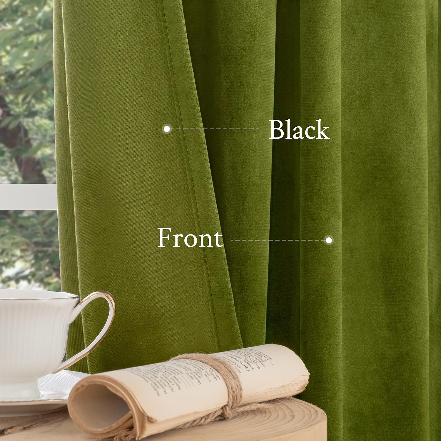 Lamit Moss Green Velvet Curtains for Living Room, 120 Inches Thermal Insulated Room Darkening Panels Super Soft Back Tab and Rod Pocket Win…