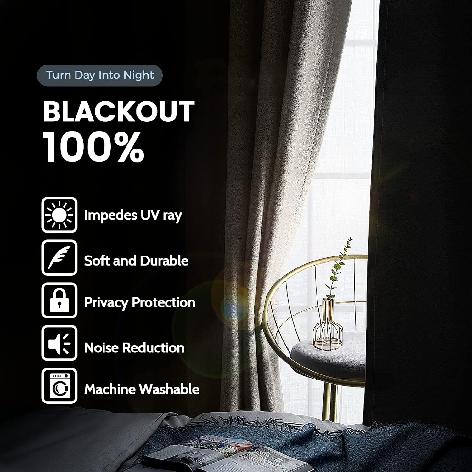 SimpleHome 100% Blackout Curtains for Bedroom, Thermal Insulated Natural Grommet Window Drapes Room Darkening Curtains for Living Room with…
