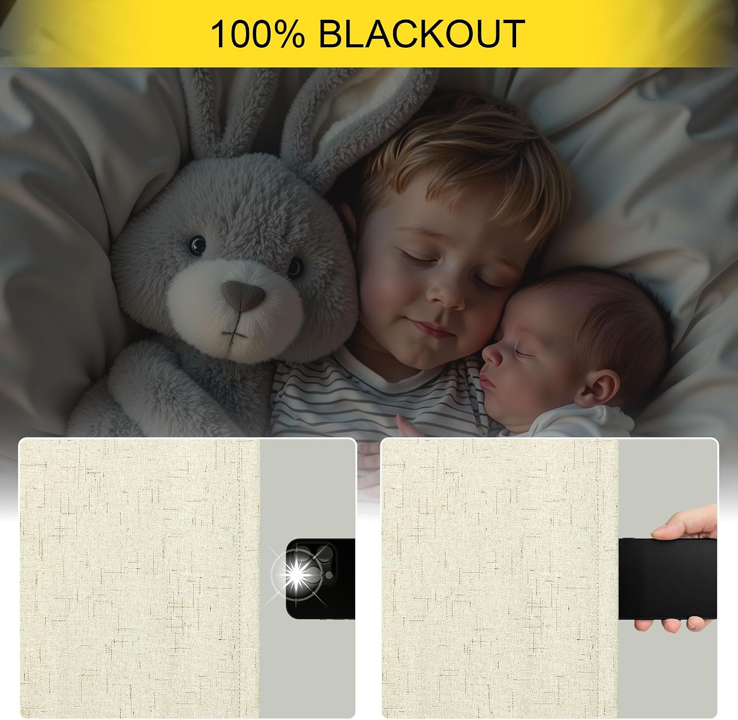 Pitalk Cream Beige Blackout Curtains 90 Inches Long Thick Linen Patio Curtains for Sliding Glass Doors Cute Black Out Curtain for Nursery B…