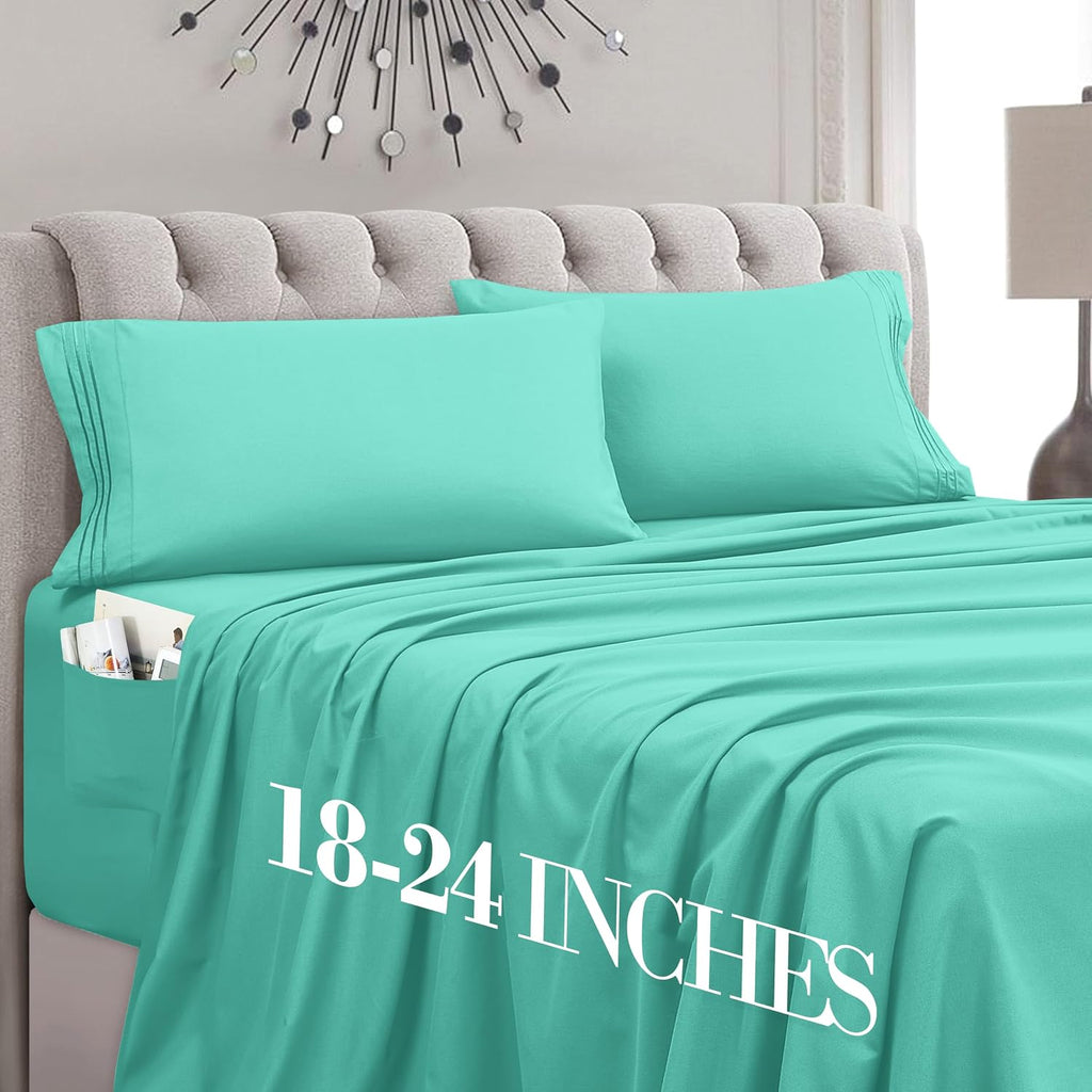 MocassiLuxuryBedding Mocassi Twin Size 4-Piece Bed Sheet Set - 1800 Hotel Quality Microfiber 18-24 Inches Extra Deep Pocket Fitted Sheet- L…