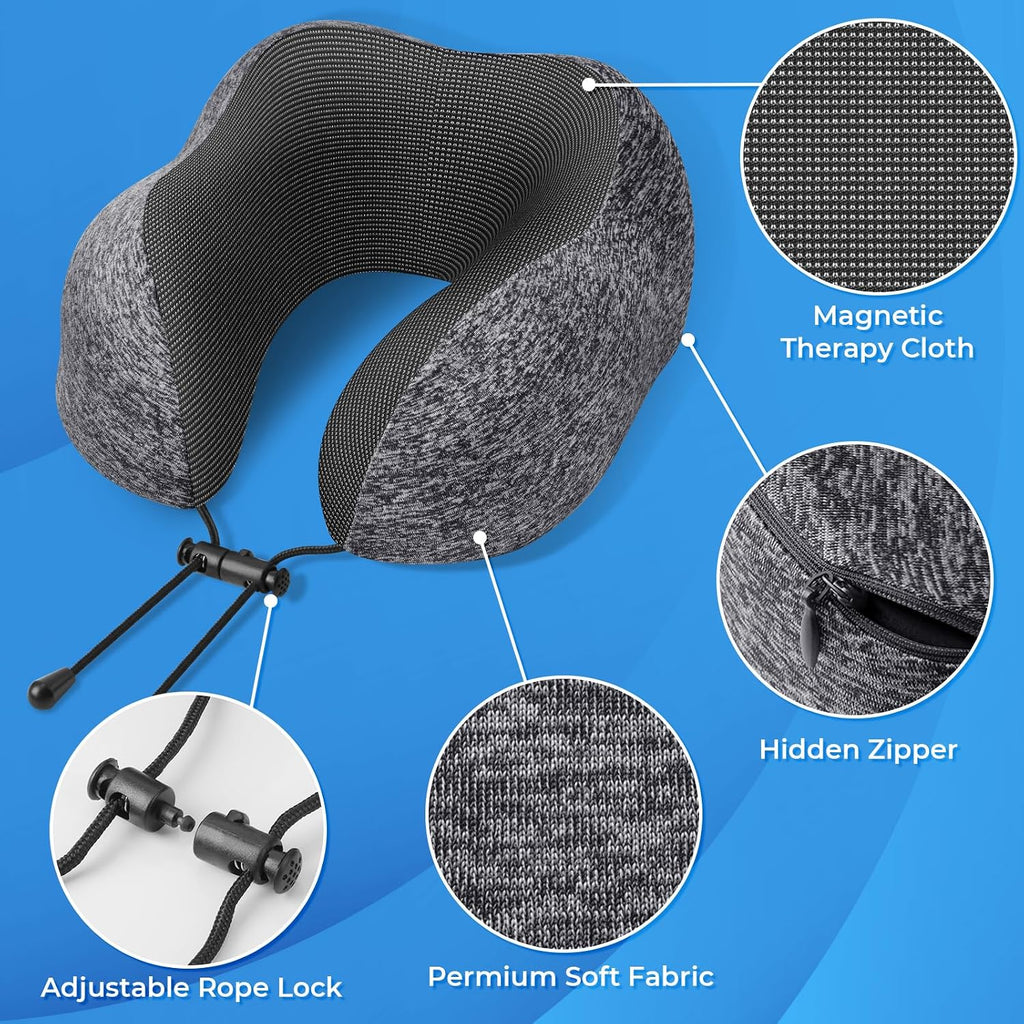 ExploreBliss Travel Pillow, 2 Pack Travel Pillows for Sleeping Airplane, Removable Cover Neck Pillow with Adjustable Clasp, Memory Foam Nec…
