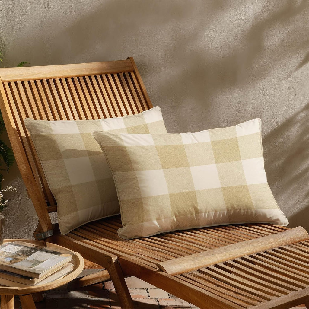 HOMETITUTE Plaid Pillow Covers Decorative Pack of 2 Satin 12x20 Inch Neutral Beige Buffalo Plaid Art Lumbar Throw Pillow Cases for Sofa…