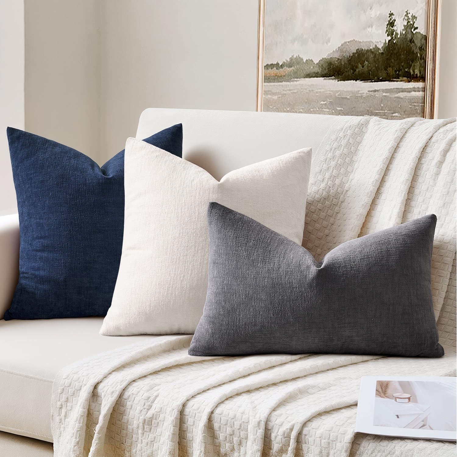Miulee Grey Couch Pillow Covers 20x20 Inch, Set of 2 Soft Chenille Decorative Square Throw Pillow Covers Farmhouse for Sofa Living Room Bed…
