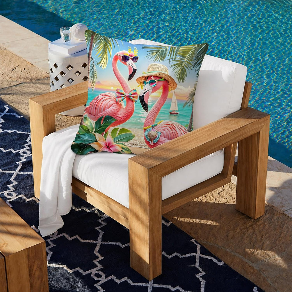 BlissYard Flamingo Beach Throw Pillow Covers 18x18 Set of 2 Tropical Decorative Pillow Covers Coastal Summer Cushion Covers Pink Flamingo…