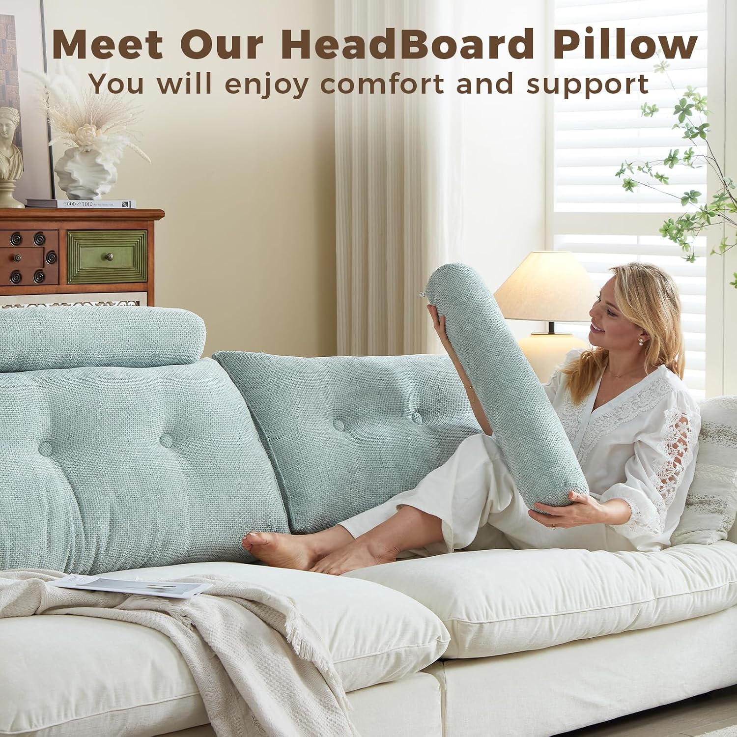 Headboard Pillow for Twin XL – Chenille Large Triangular Wedge Pillow for Headboard Gap, Daybed and Couch Backrest, Reading and Sitting…