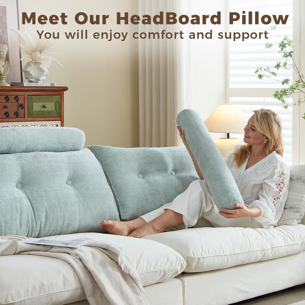 Headboard Pillow for Full – Chenille Large Triangular Wedge Pillow for Headboard Gap, Daybed and Couch Backrest, Reading and Sitting Up…
