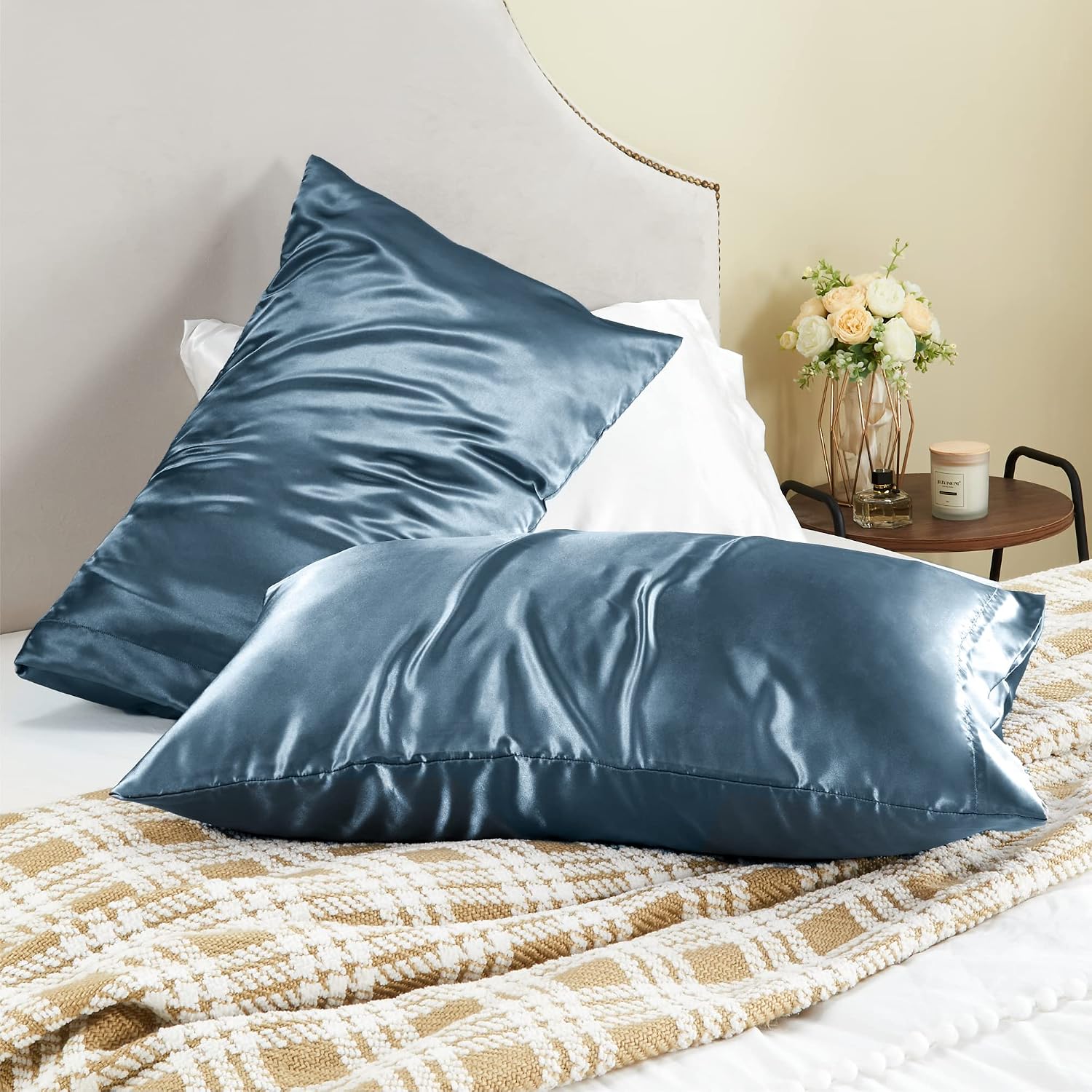 Bedelite Satin Pillowcase for Hair and Skin, Super Soft and Cooling Similar to Silk Pillow Cases 2 Pack with Envelope Closure, Gift for Wom…
