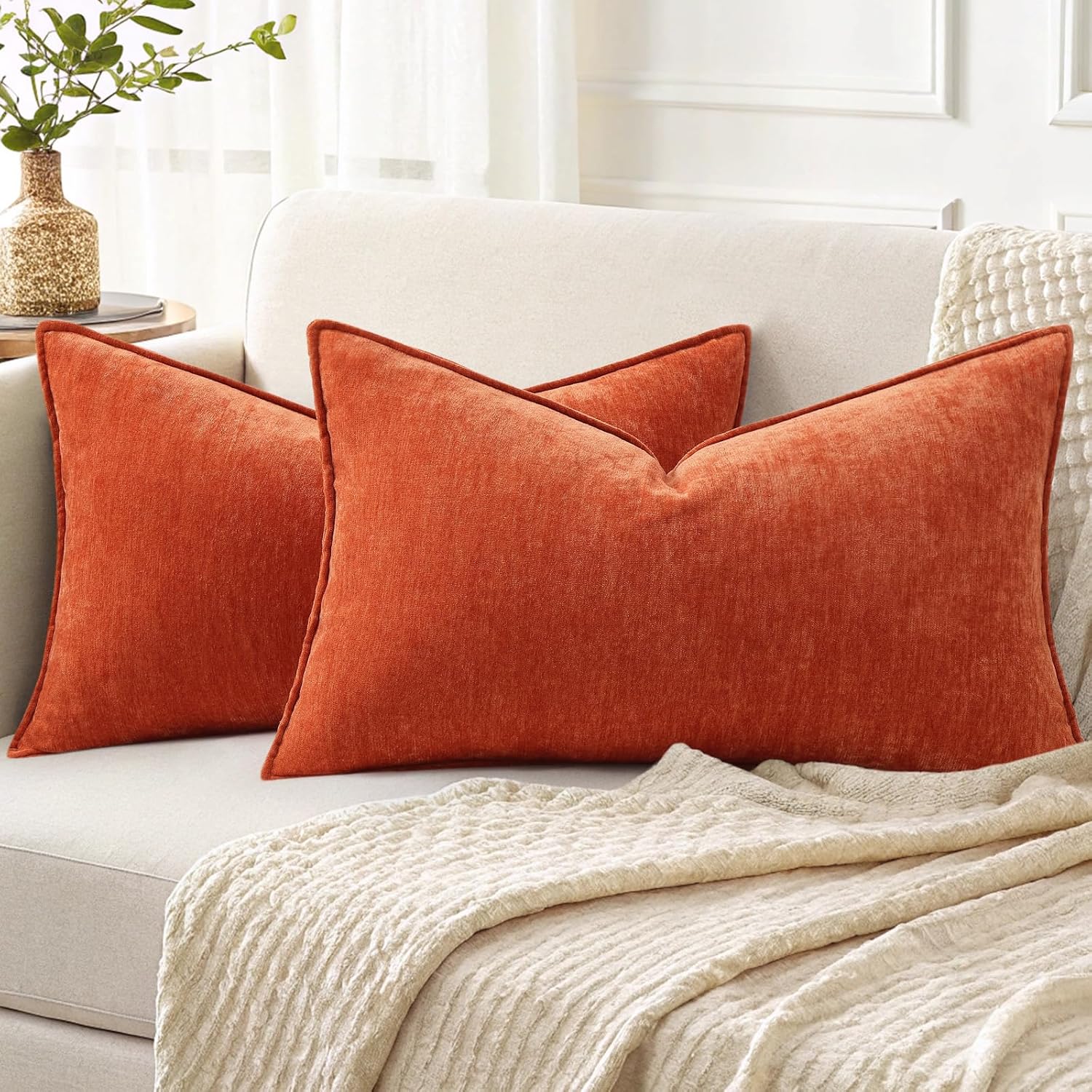 decorUhome Summer Couch Throw Pillow Covers 12x20 Set of 2, Decorative Soft Velvet Modern Cozy Chenille Lumbar Pillow Cases with Elegant De…