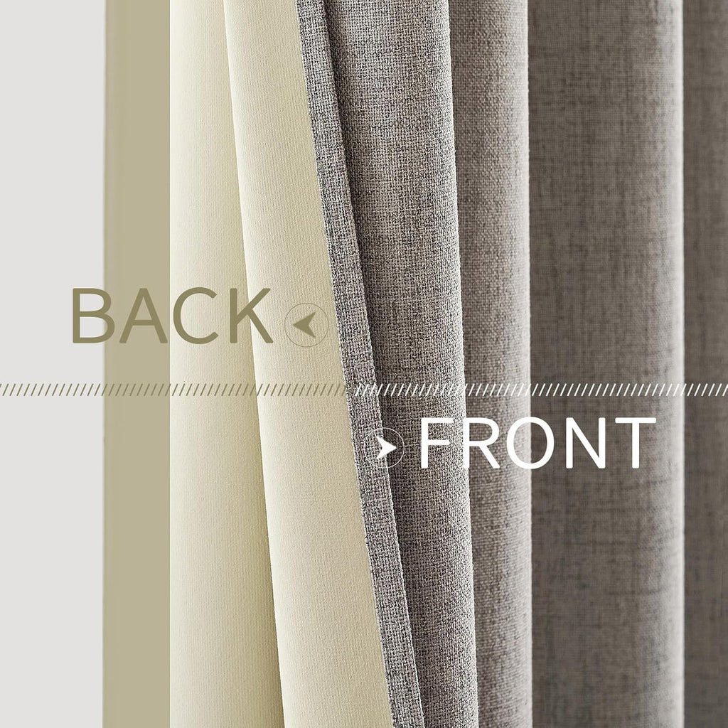 Miulee 100% Blackout Linen Textured Curtains for Bedroom Solid Thermal Insulated Warm Taupe Grommet Room Darkening Curtains & Drapes Luxury…