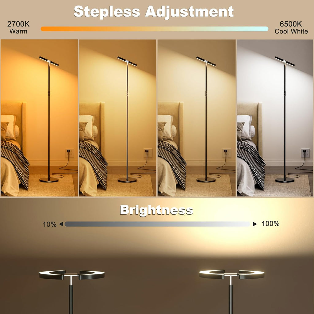 mukuxin Floor Lamp for Living Room, Floor Lamp with Remote Control & Touch Control, 36W 2600lm Standing Lamp with 2 Rotatable Light…