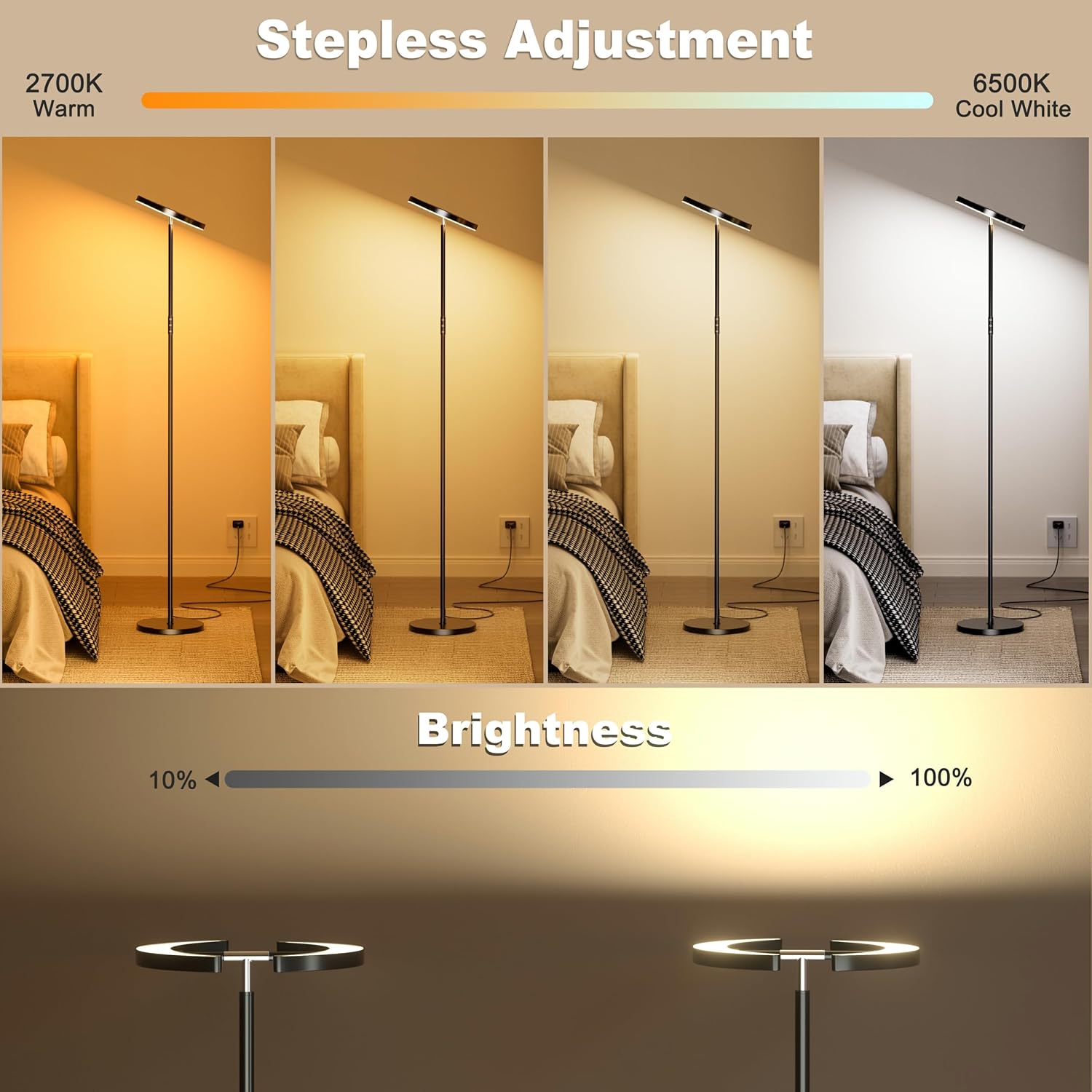 mukuxin Floor Lamp for Living Room, Floor Lamp with Remote Control & Touch Control, 36W 2600lm Standing Lamp with 2 Rotatable Light…