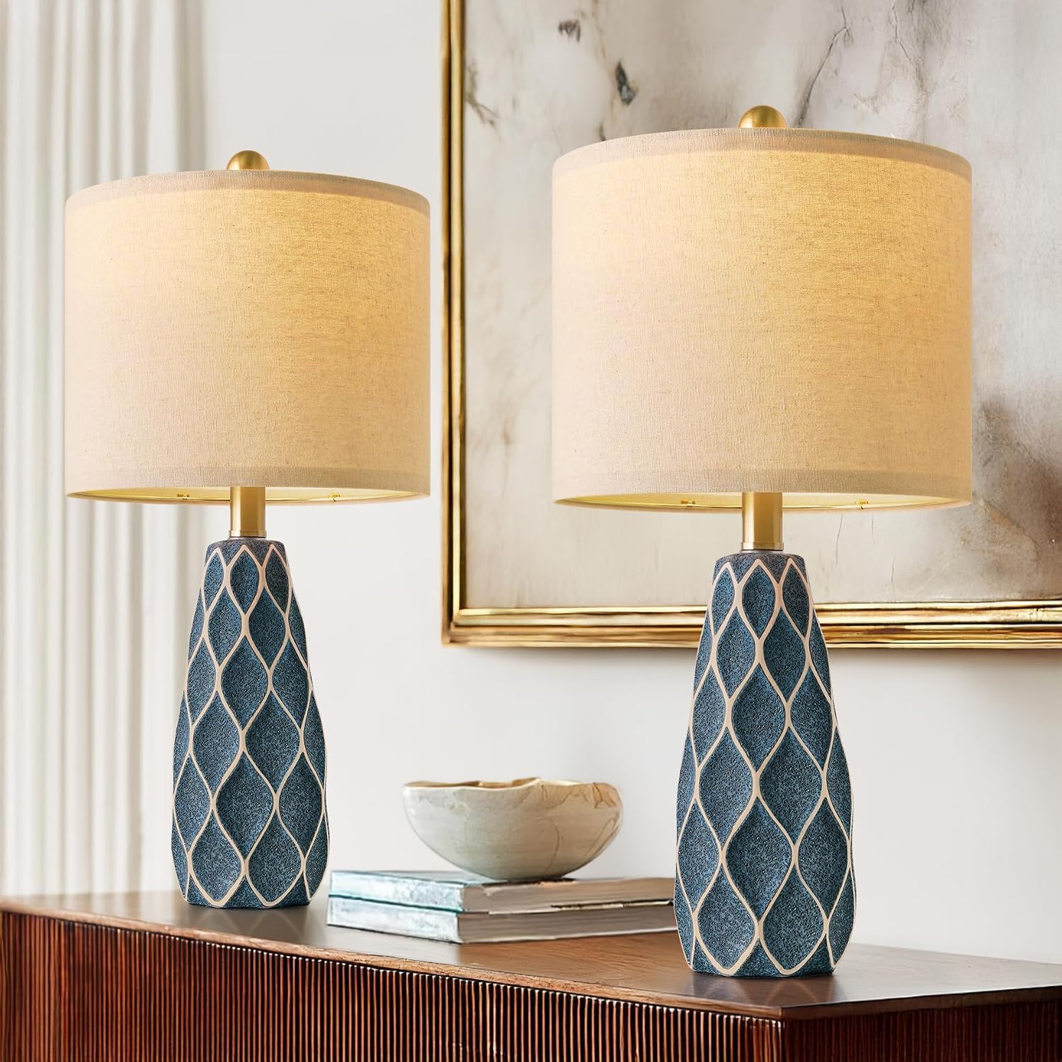20.75" Small Table Lamps for Living Room Bedroom Lamps Set of 2 Ceramic Modern Boho Bedside Lamps Night Stands Farmhouse Vintage…