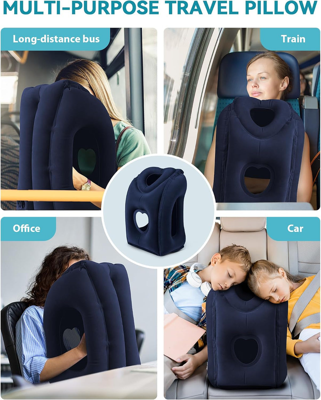 Travel Pillow, Inflatable Airplane Pillow for Sleeping Comfortably Supports Head and Chin for Airplane, Car, Bus and Office