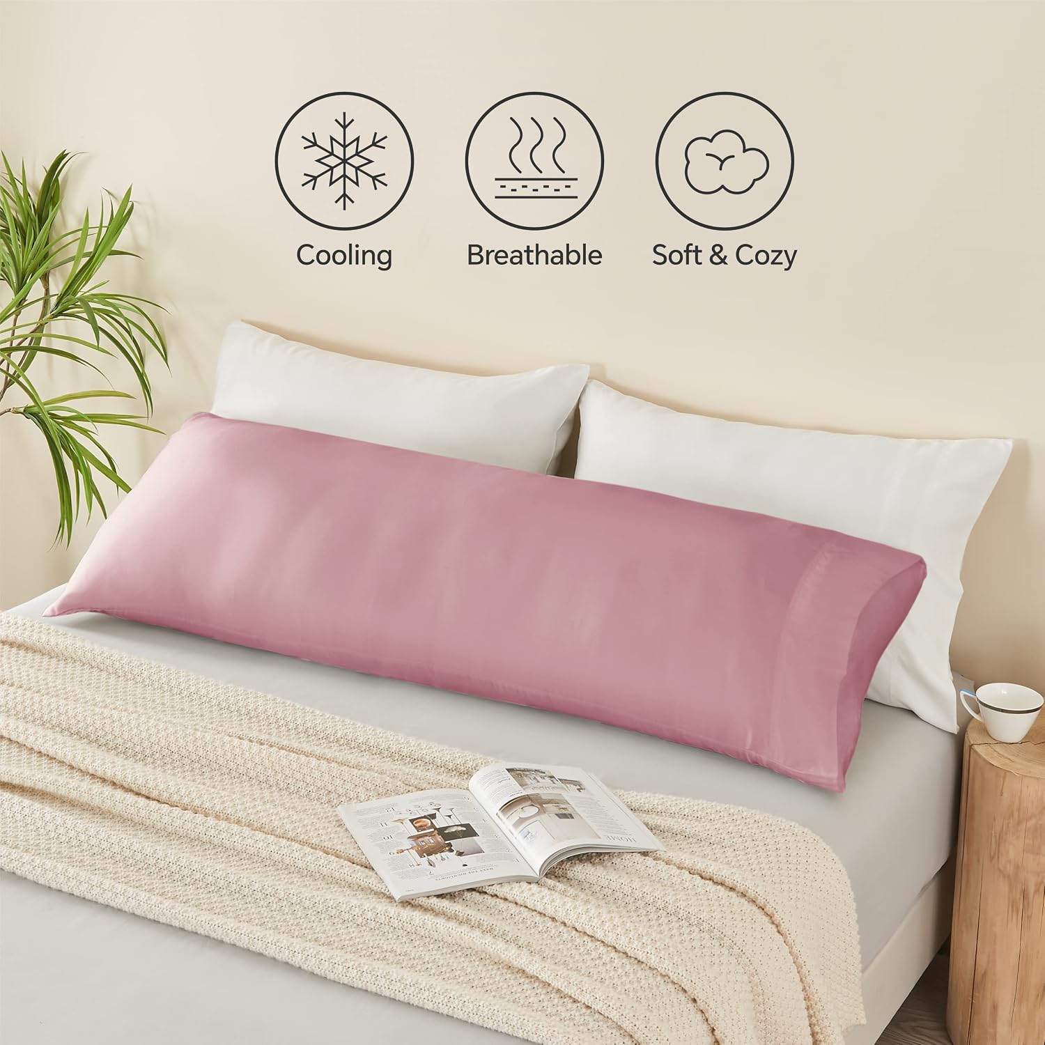 Bedelite Body Pillow Case Cover, Rayon Made from Bamboo, Cooling Body Pillow Cover for Hot Sleepers and Night Sweats, Breathable & Silky So…