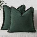 Miulee Decorative Throw Pillow Covers Neutral Linen Fringe Throw Pillows Set of 2 Army Green Boho Farmhouse Cushion Covers with Tassels for…