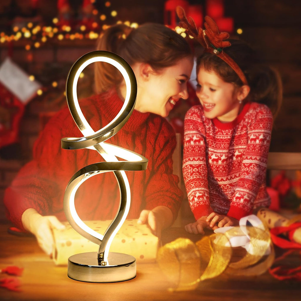 Mayful RGB Modern Table Lamp with 15W LED Unique Spiral Design, Silver Small Bedside Lamp & Nightstand Lamp, Touch Dimmable with 7 Colors…