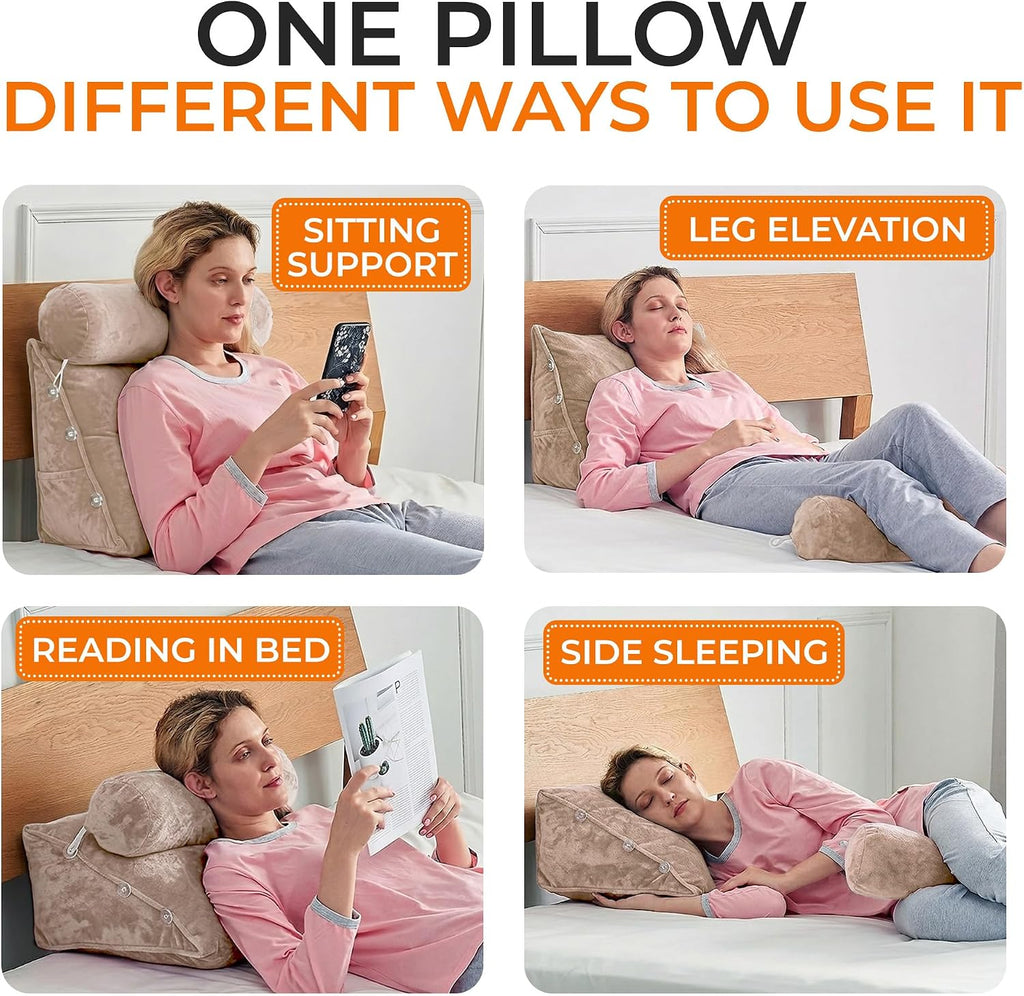 Cheer Collection Reading Wedge Pillow - Adjustable Wedge Reading Pillow with Neck Support, Hollow Fiber-Filled Backrest Pillow for…