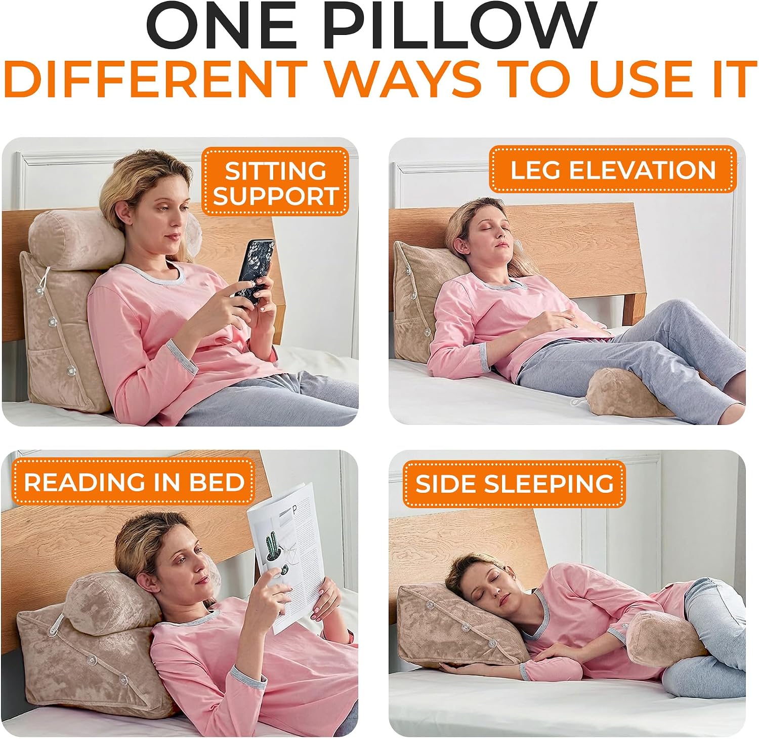 Cheer Collection Reading Wedge Pillow - Adjustable Wedge Reading Pillow with Neck Support, Hollow Fiber-Filled Backrest Pillow for…