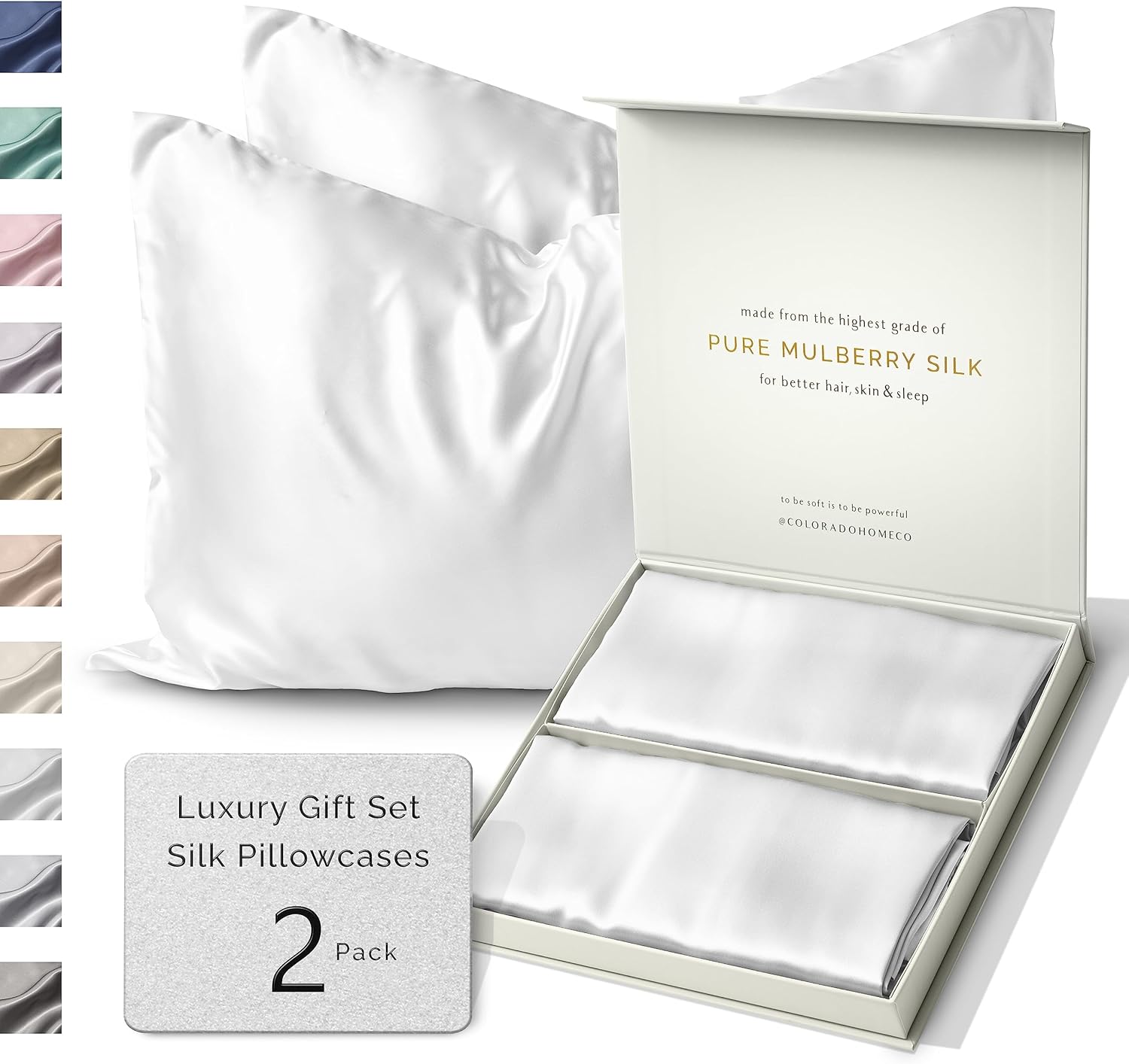 ColoradoHomeCo SUNDAYSILKSTM Silk Pillow Cases 2 Pack | 22 Momme Mulberry Silk Pillowcase Set of 2 | Standard Queen, King Size | All Sides 1…