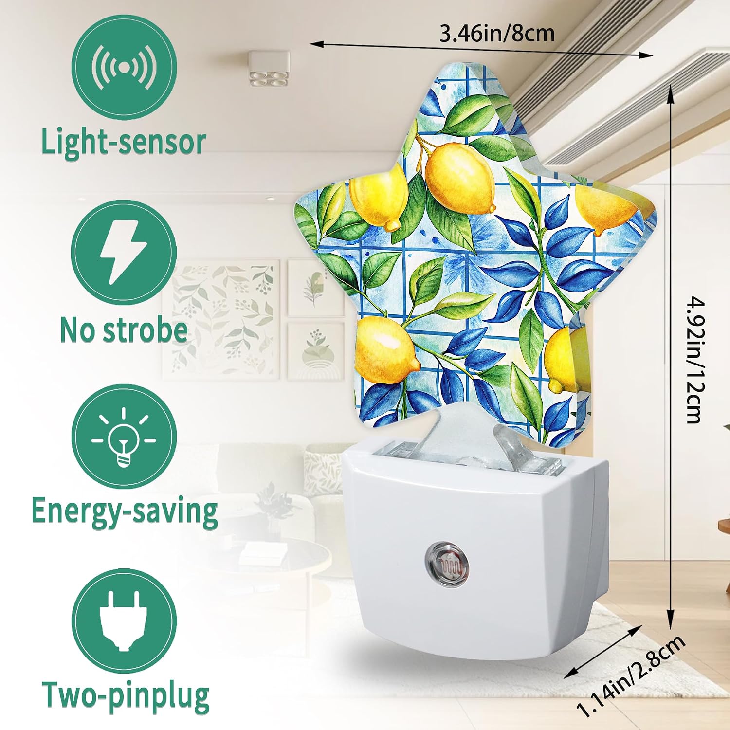Star Night Light Plug in, Lemon Dusk to Dawn Sensor Night Light, Soft Glow Lamp for Kids Bedroom Nursery Hallway Bathroom, Energy Saving…