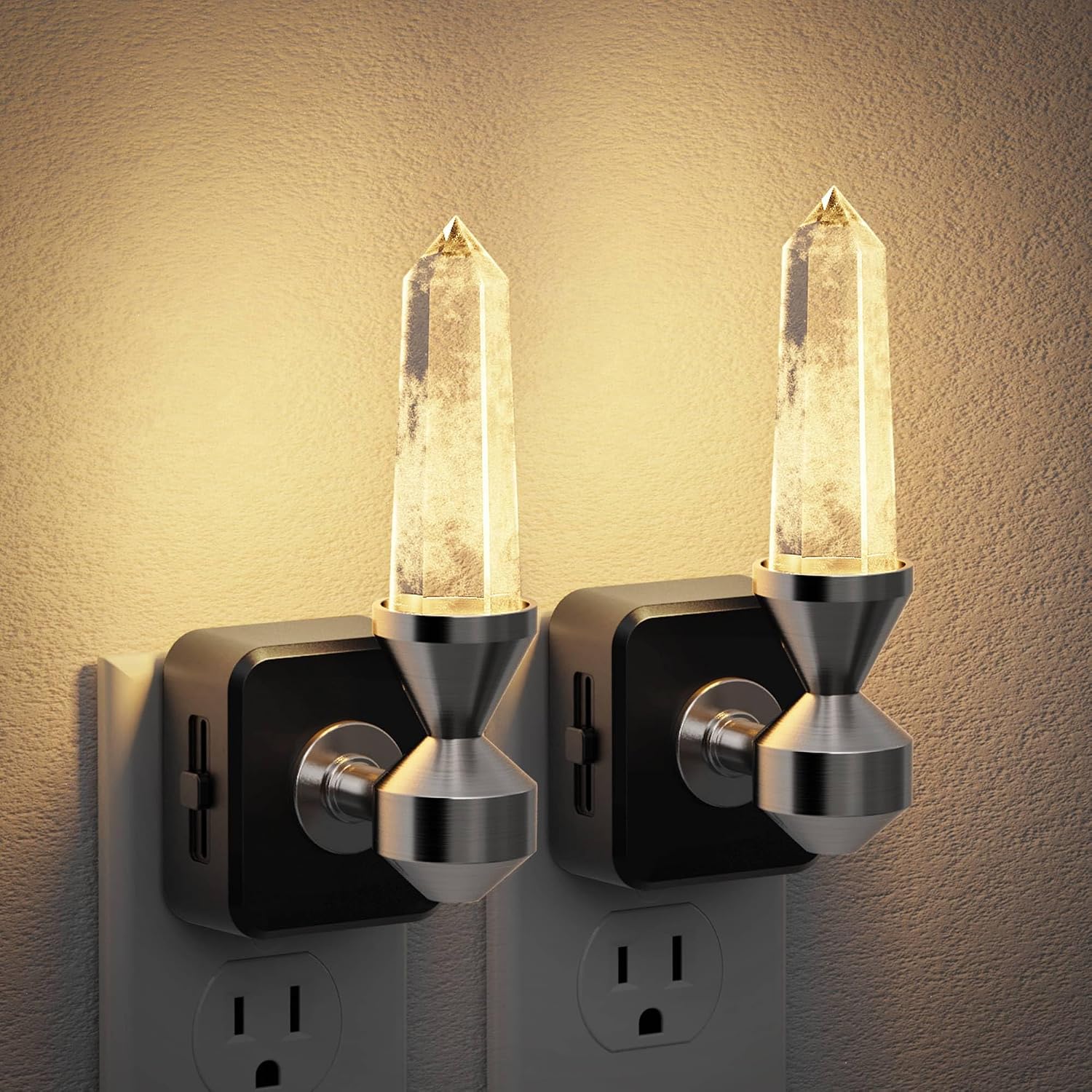 JandCase Healing Crystals LED Night Light Plug into Wall, 2 Pack Dimmable Night Lights witih Clear Quartz Tower, Dusk to Dawn Sensor…