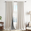 Guken Cream Natural 100% Blackout Linen Curtains for Bedroom 96 Inches Long 2 Panel Set Black Out Thermal Insulated Room Darkening Patio Sl…