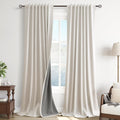 Guken Cream Natural Linen 100% Blackout Curtains 92 Inches Long 2 Panel Sets Linen Back Tab Hook Belt Light Blocking Room Divider Soundproo…