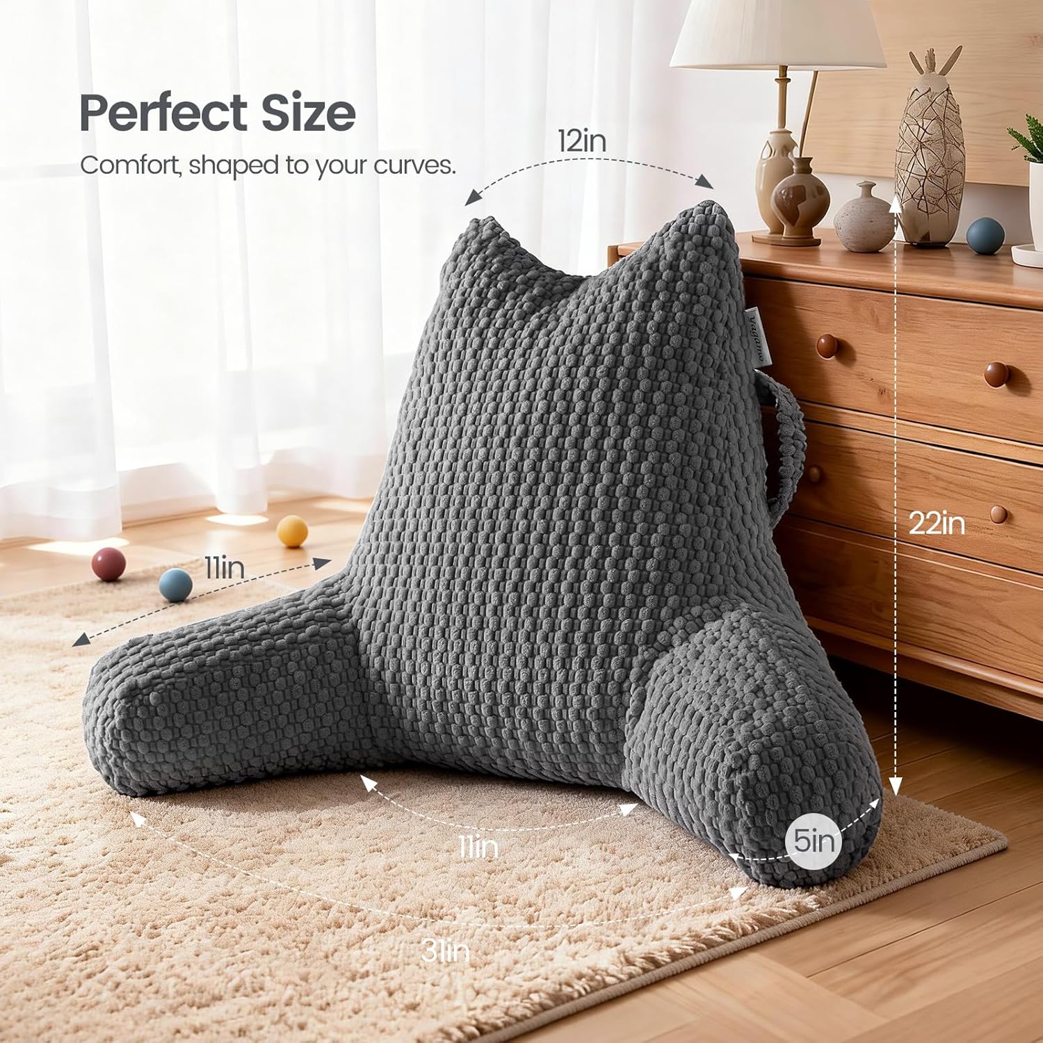 Yagamo Standard Reading Pillow for Bed Sitting Up, Backrest Pillow with Shredded Memory Foam Filling, Back Support Cushion, Bed Rest…