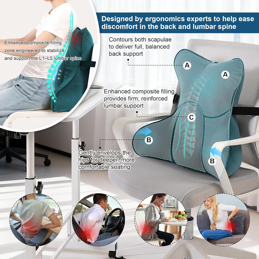 Ailuteie Lumbar Support Pillow (Pat. Pend) for Car Seat, Office Chair, Couch & Recliner, Ergonomic Back Support for Chair, Lower Back, wit…
