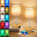 Ascher Small Bedside Table lamp Set of 2, RGB Color Changing Lamps, 3 Color Temperatures, Stepless Dimmable, Nightstand Lamp with USB C+A…