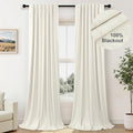 Pitalk 100 Inch Curtains Blackout for Bedroom Cooling Black Out Large Window Linen Look Custom Length 100 Inches Long Neutral Cream Colored…