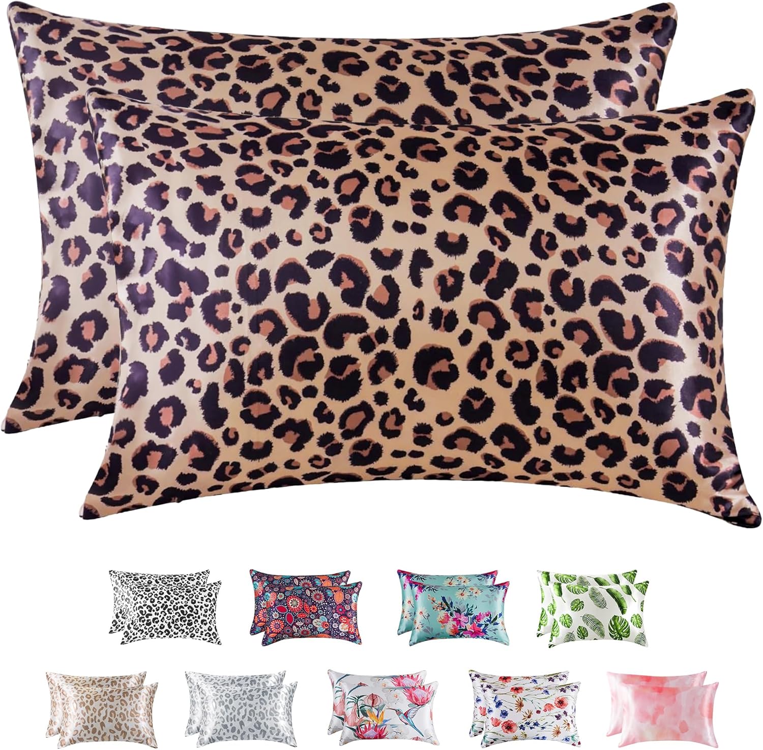 MR&HM Satin Pillowcase for Hair and Skin, Silk Satin Pillowcase 2 Pack, Queen Size Pillow Cases Set of 2, Silky Pillow Cover with…
