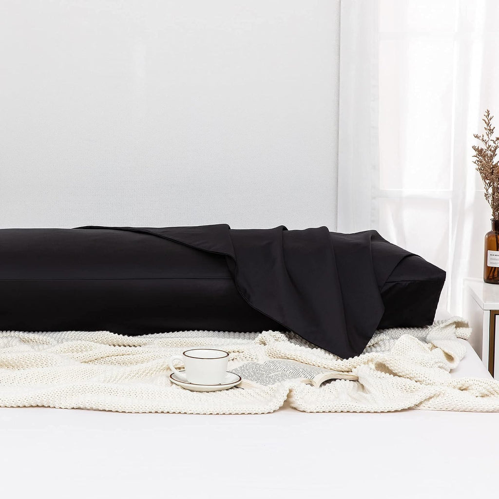Leeden Body Pillow Cover, 100% Cotton, 800 Thread Count, Soft Breathable Long Pillow Case, Envelope Closure (Black, 21"x 54") Cotton Black