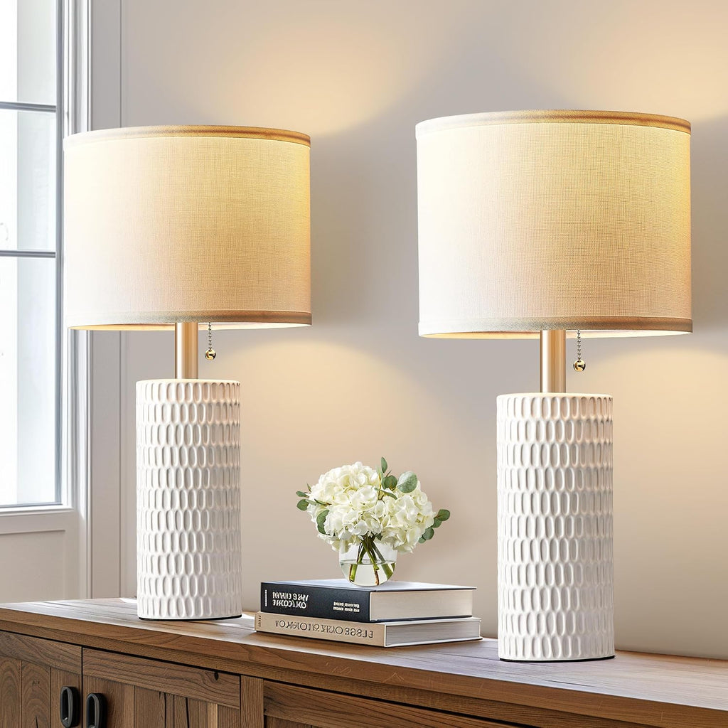 Reaketon 20" Small Ceramic Table Lamps for Bedroom Set of 2, Modern Table Lamps for Night Stands, Living Room, Home Office and Hallways…