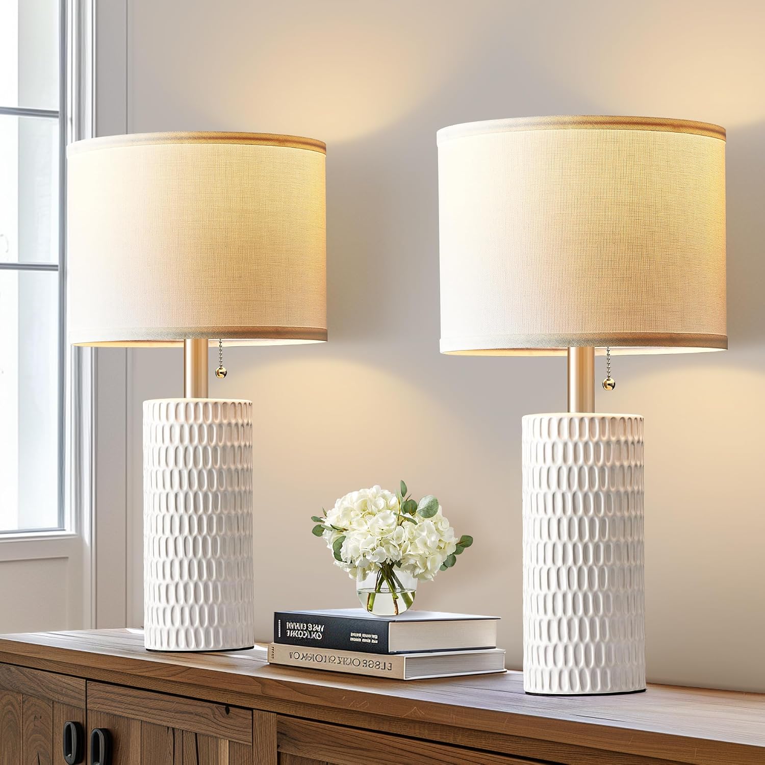 Reaketon 20" Small Ceramic Table Lamps for Bedroom Set of 2, Modern Table Lamps for Night Stands, Living Room, Home Office and Hallways…