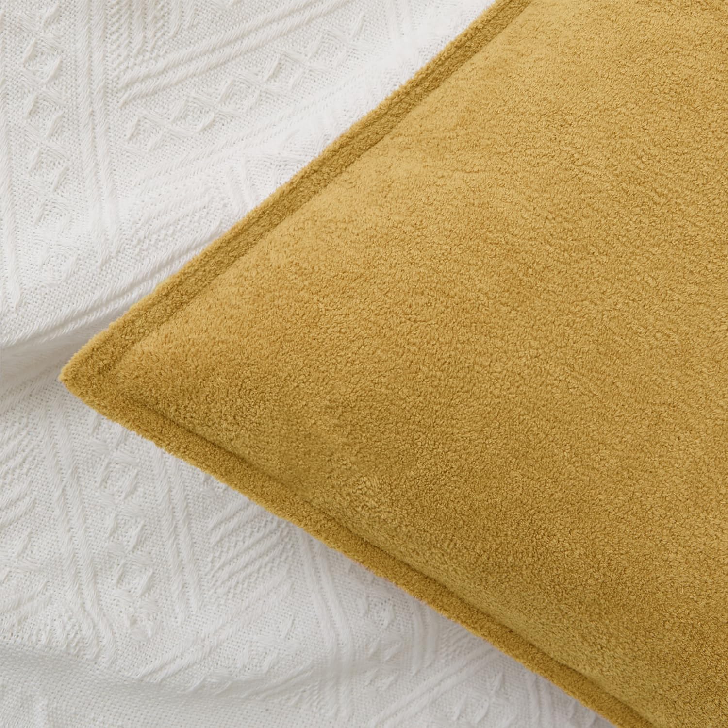 KevinTextile Kevin Textile Waterproof Decorative Pillow Covers Mustard Yellow 20x20 Inch Pack of 2 Soft Boucle Textured Throw Pillowcases E…