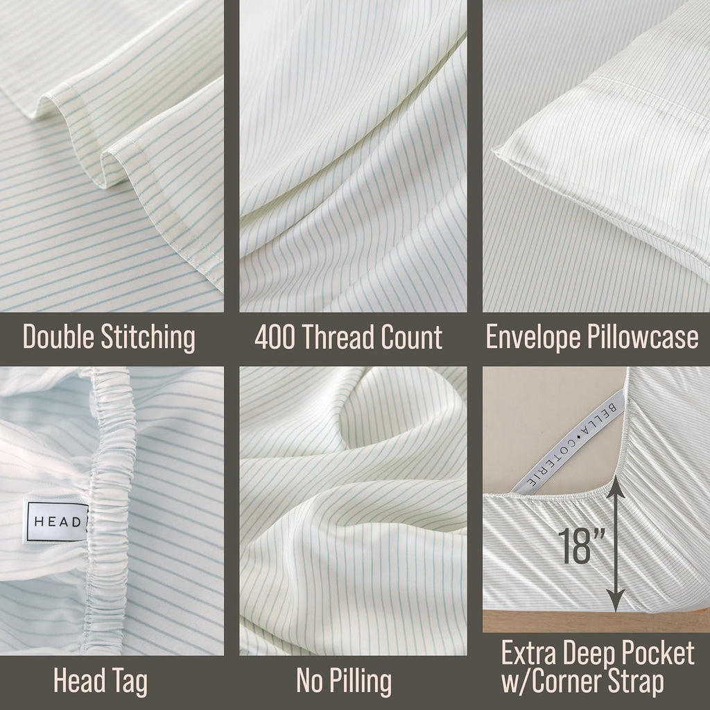 Bella Coterie Luxury Bamboo Viscose Queen Size Sheet Set | 100% Organically Grown | Ultra Soft | Cooling for Hot Sleepers | 18" Deep…
