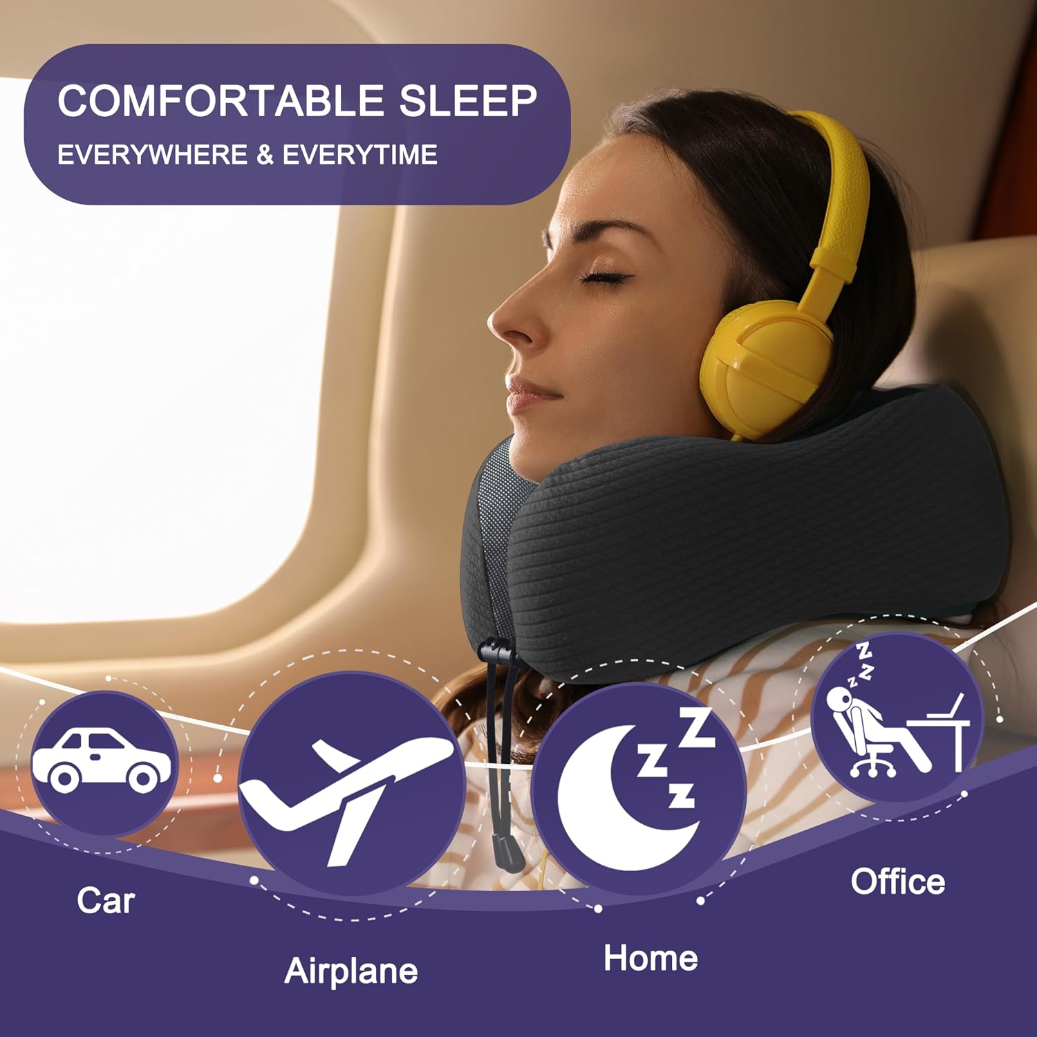 napfun Neck Pillow for Traveling, Upgraded Travel Neck Pillow for Airplane 100% Pure Memory Foam Travel Pillow for Flight Headrest Sleep…
