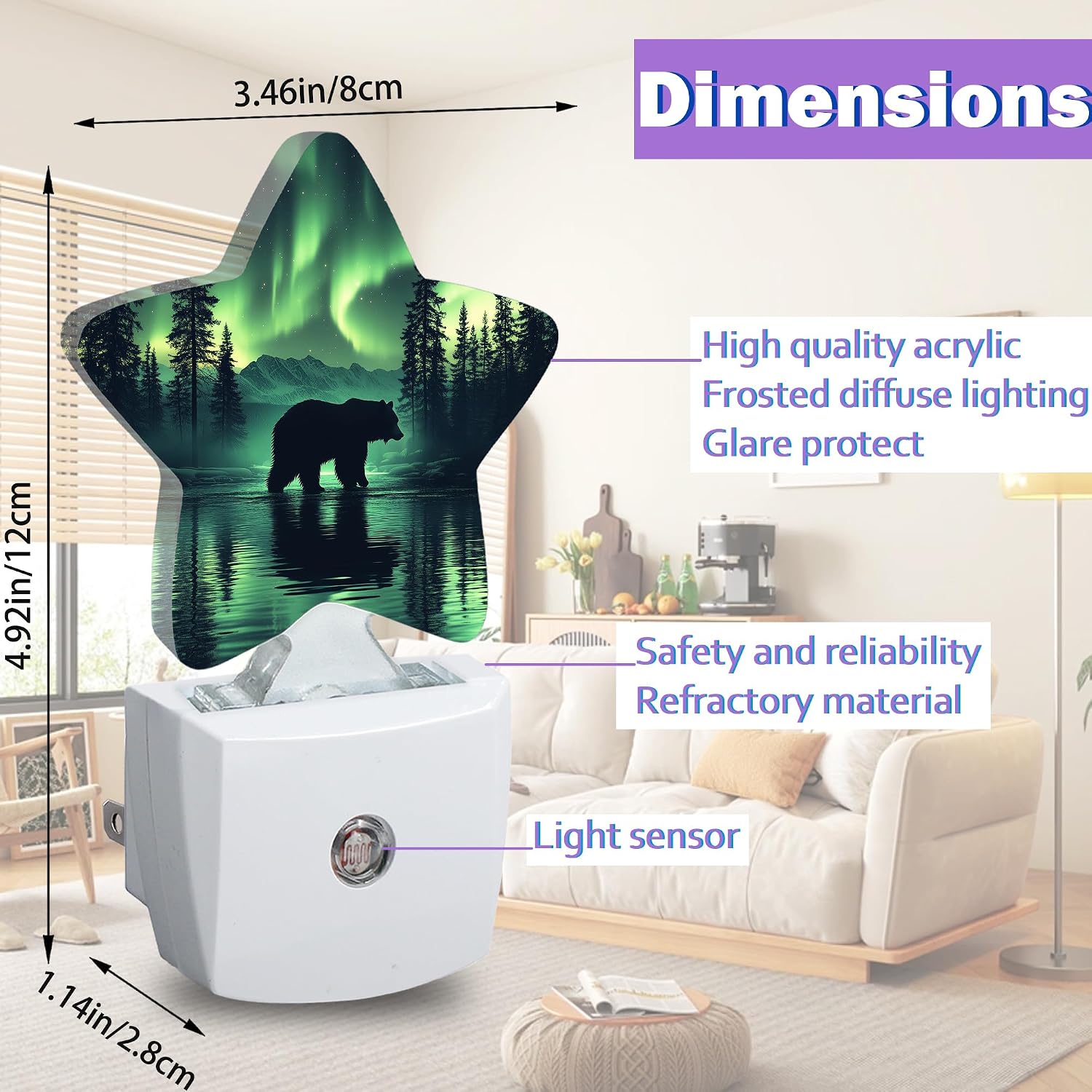 Forest Bear Night Lights Plug Into Wall Decorative, Green Polar Lights Sleep Friendly Lamp, Energy Efficient Dusk-to-Dawn Sensor…