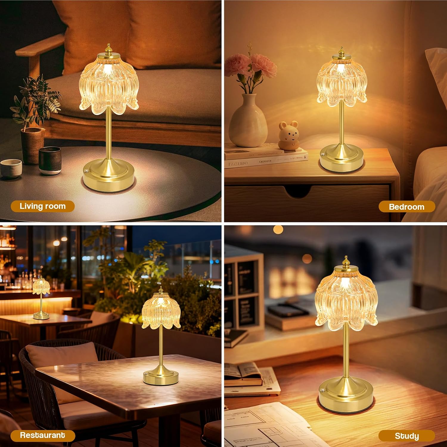 Cordless Lotus Flower Table Lamp, 5200mAh Rechargeable Battery Operated Portable Lamp, 3-Color Dimmable Touch Control Small Desk Lamp for…