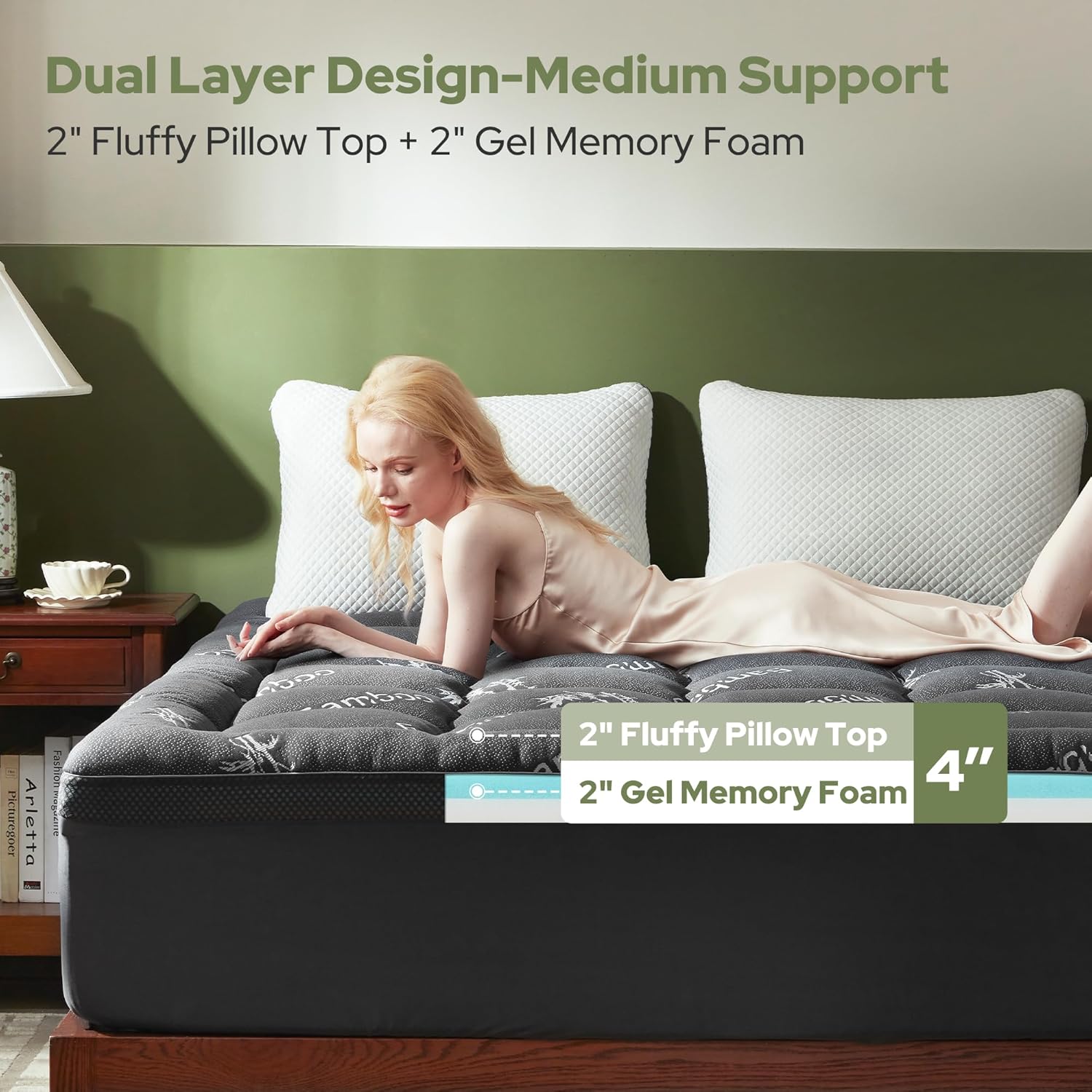 Bedlore 4 Inch Memory Foam Mattress Topper Twin,2-in-1 Dual Layer Design (2" Gel Memory Foam + 2" Plush Pillow Top Cover) Mattress Topper M…