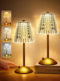 One Fire Nightstand Lamps Set of 2, Dimmable Crystal Table Lamp 3 Colors Gold Lamp, Touch Lamp Bedroom Lamps, Rechargeable Small Lamp…