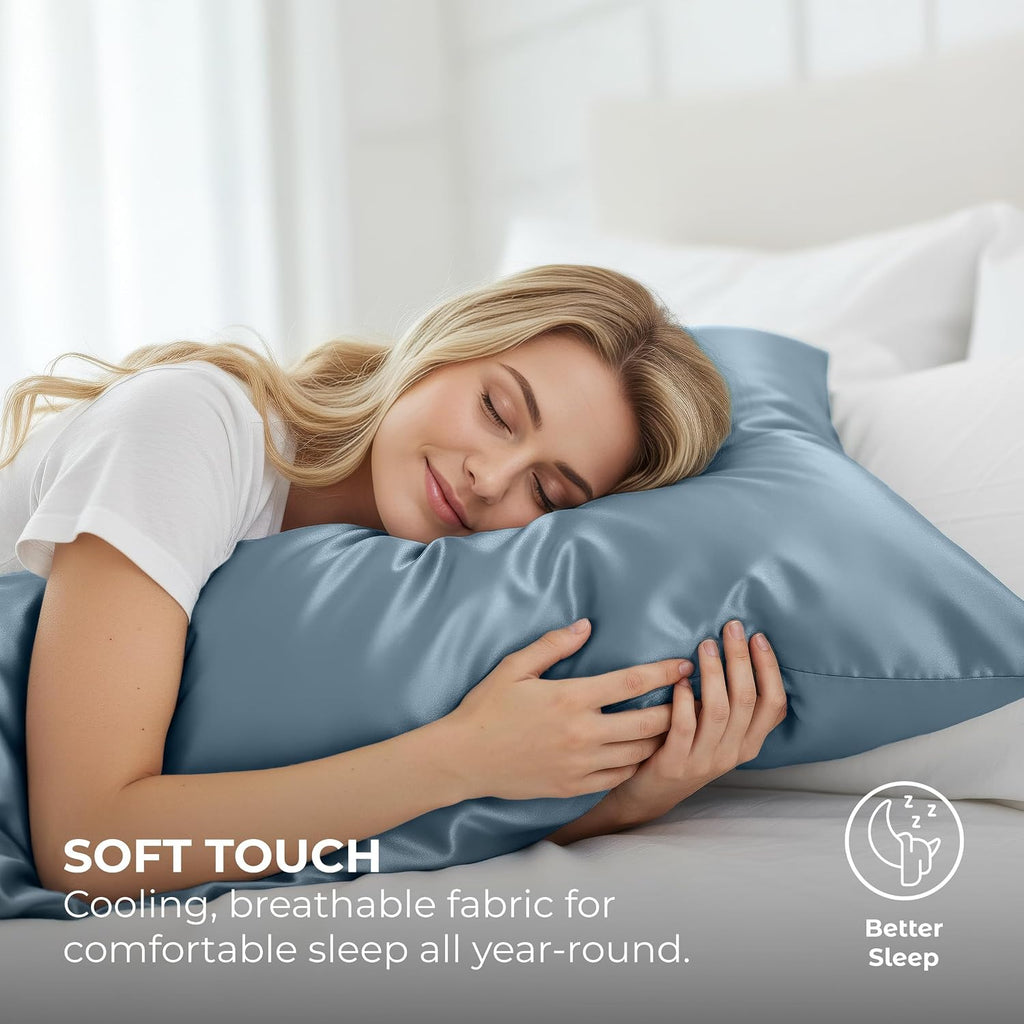 Satin Pillowcase 2 Pack - King Size (20"x40", SkyBlue) - Silky Pillow Cases for Hair and Skin - Satin Pillow Covers with Envelope Closure…