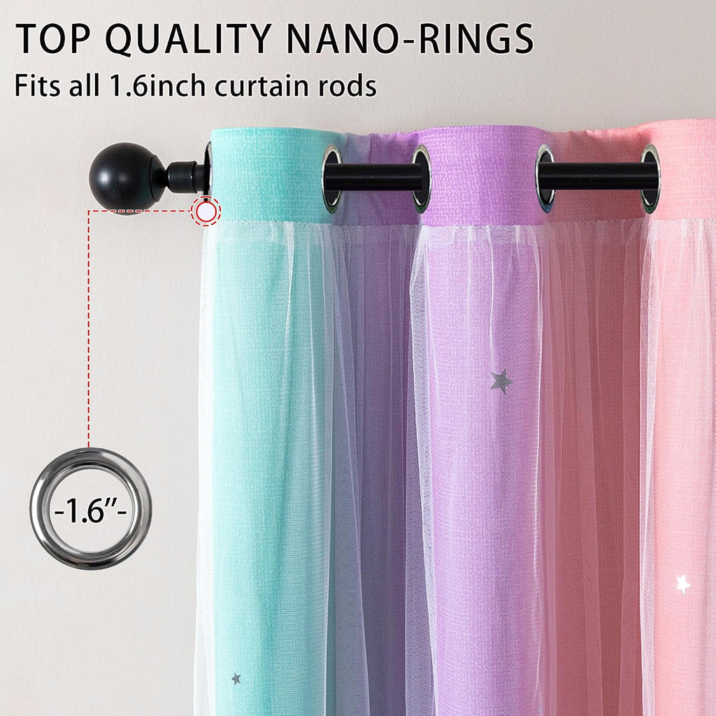 Addsomecolortolife XiDi Curtains for Bedroom Kids Rainbow Pink Purple Green Curtains for Girls Room Darkening 42/63/1 1.6 inch Pink