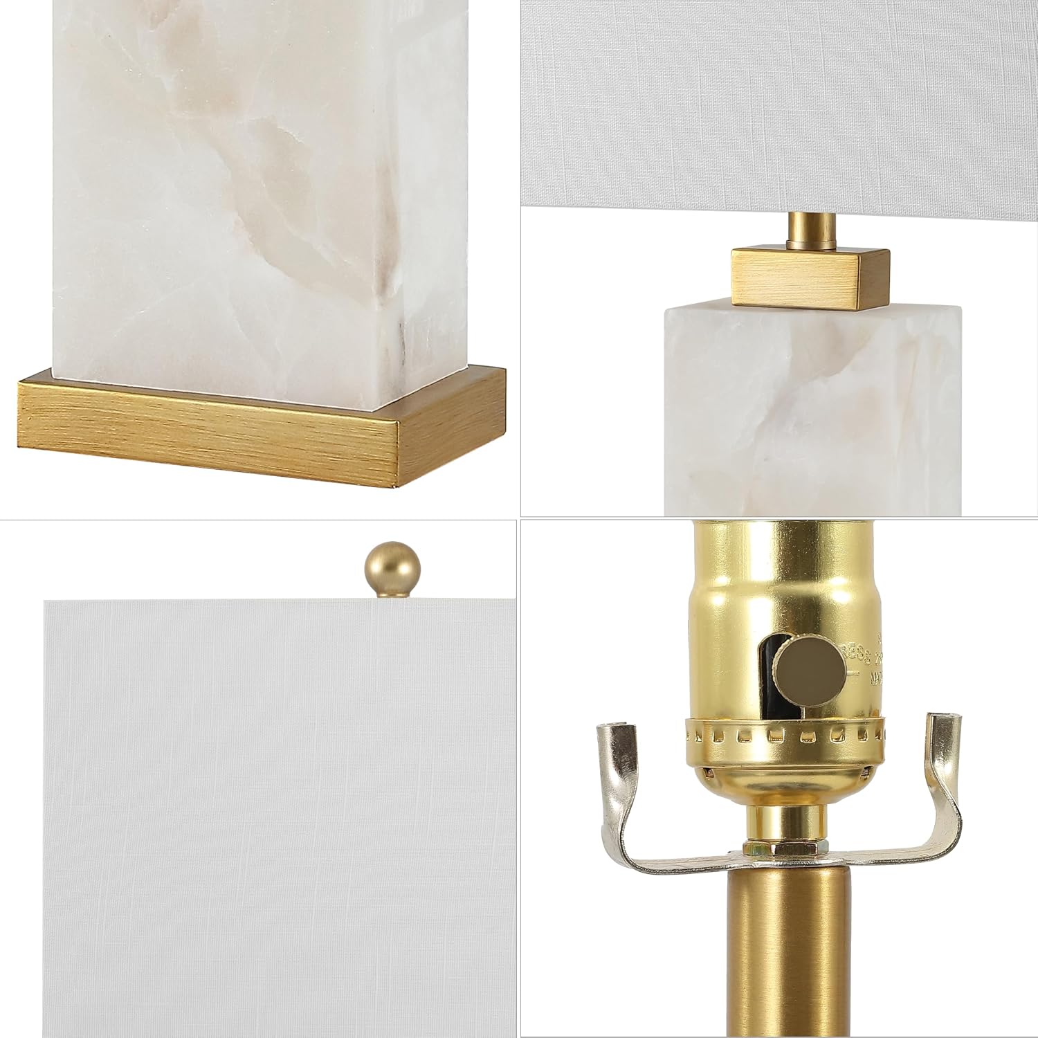 JONATHAN Y 27.5" White/Gold Modern Alabaster Rectangular Table Lamp with Night Light Contemporary Coastal Bedside Lamp for Bedroom with…