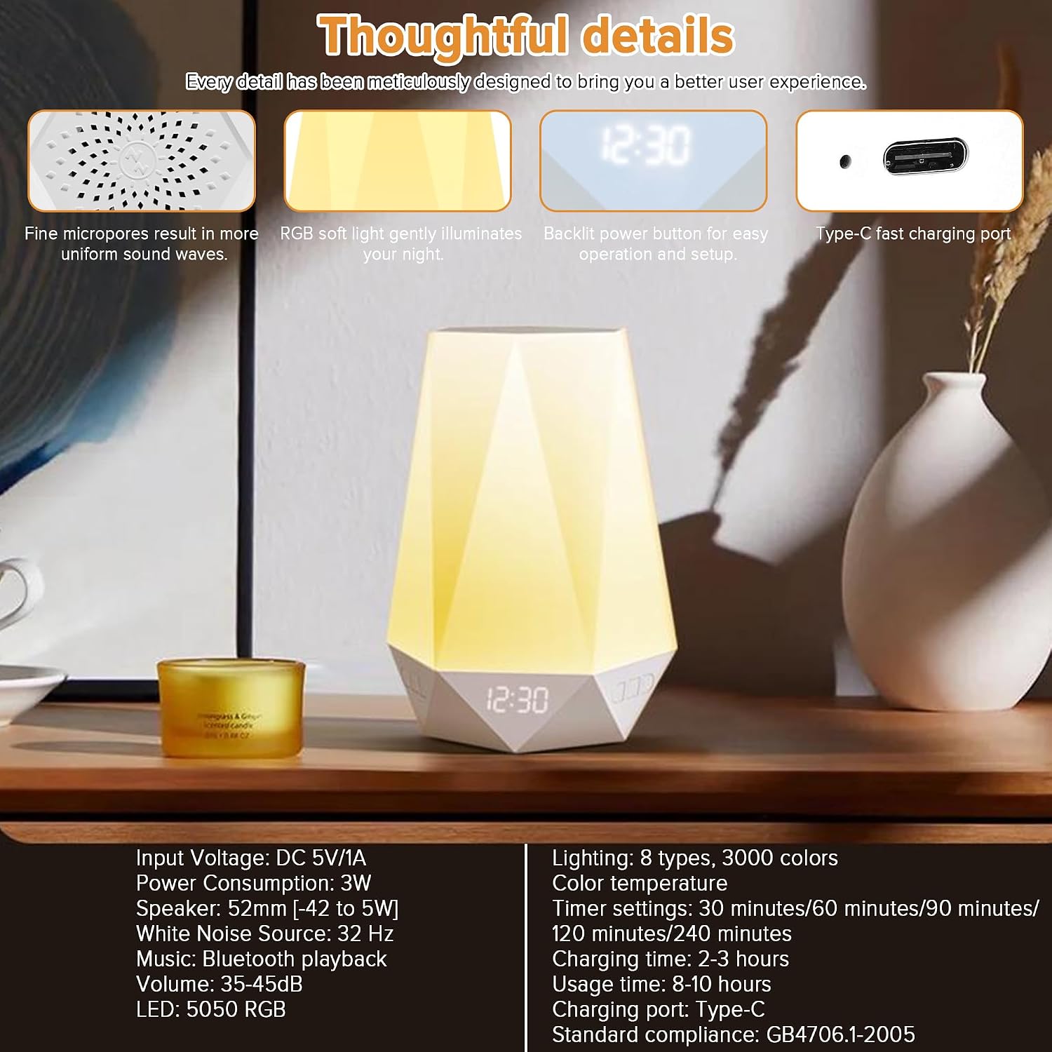 TfruKiet Sleep Sound Machines, White Noise Machine for Baby Sleeping with Night Light, Portable Sound Machine with 32 Soothing Sounds, 8 Nig…