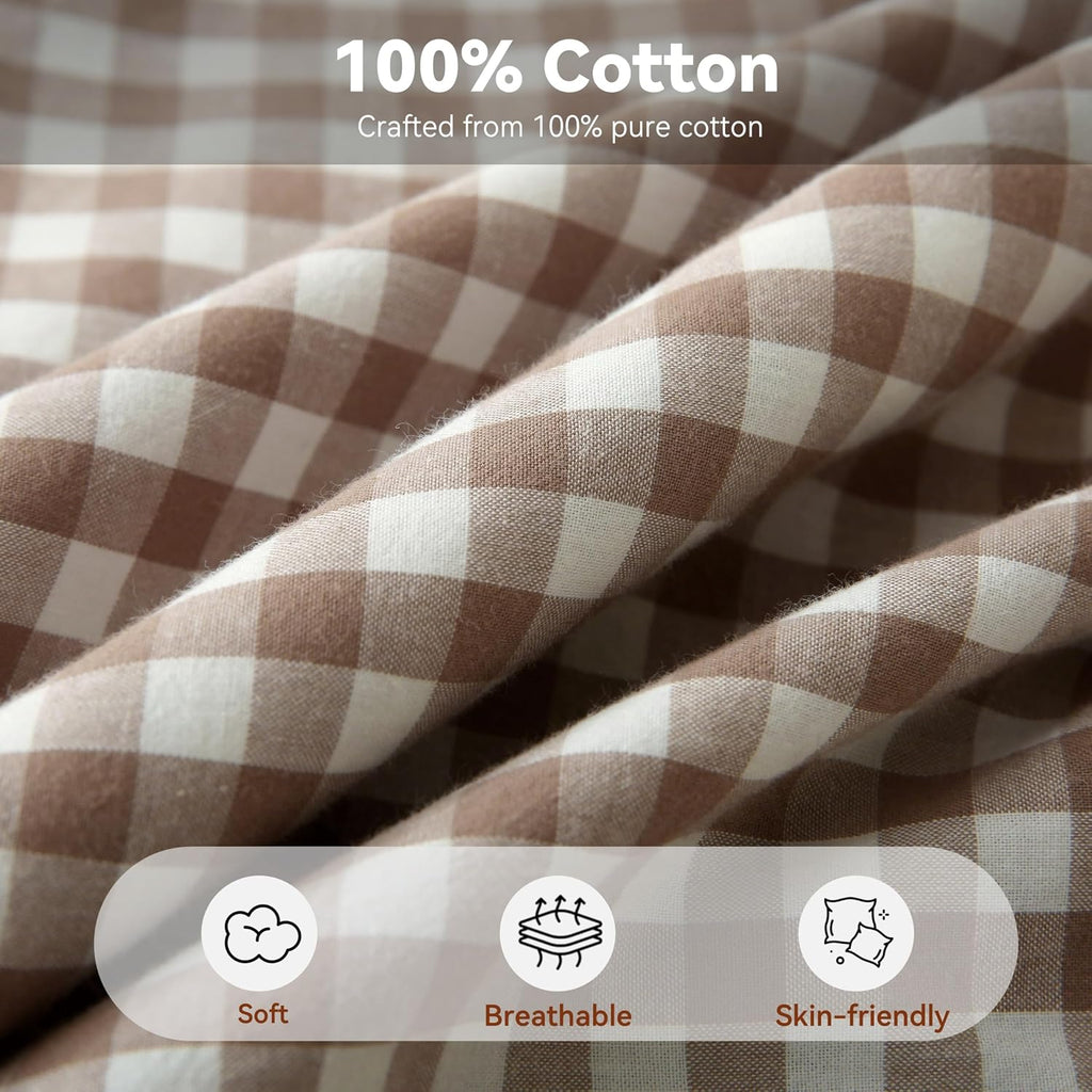 Jilboo 2 Pack 20 x20 inches Warm Taupe/White Checkered Throw Pillow Covers 100% Washed Cotton Vintage Ruffle Trim Decorative Gingham Pillow…